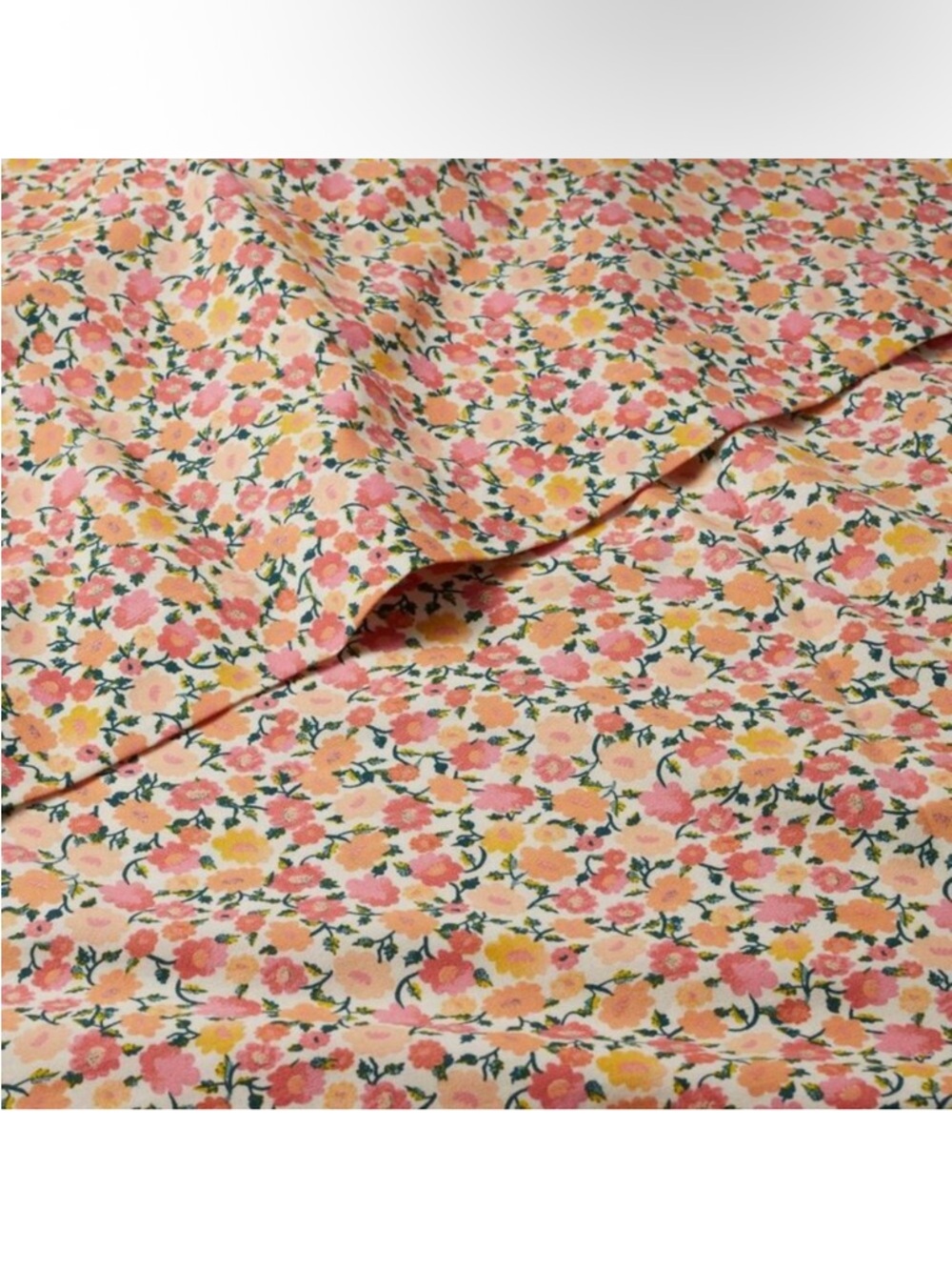 Floral Cotton Sheet Set in Peach, Yellow & Green Blossoms - Picture 3 of 4